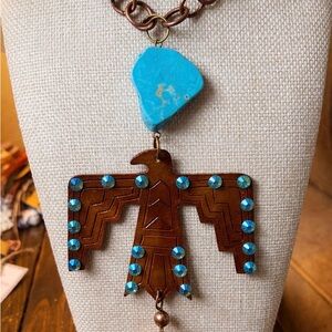 Gypsy South Leather Thunderbird Necklace Turquoise